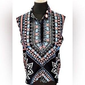Mossimo Women’s Polyester Sleeveless Hidden Button Tribal Boho Print Tank Top, L